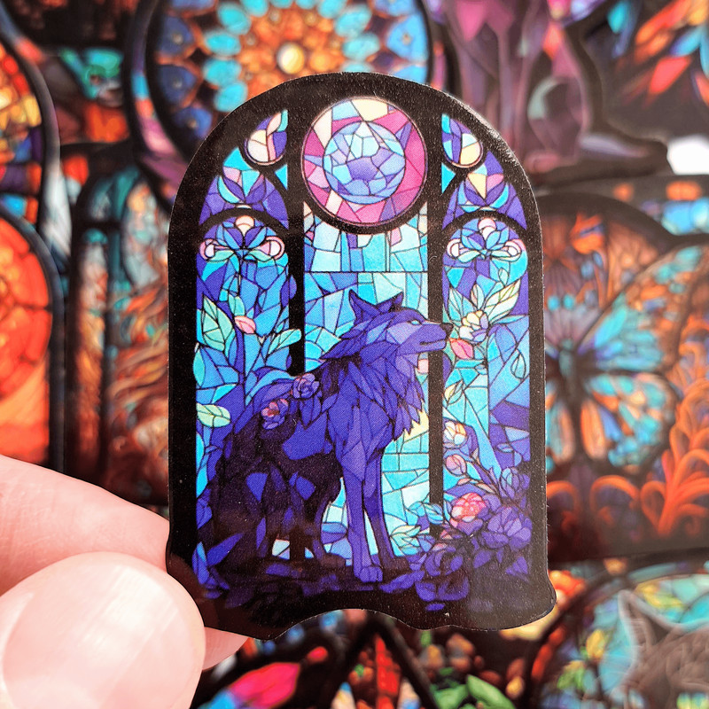 50 PCS Stained Glass Sticker Pack Gothic Glass Mosaic Stickers Kaleidoscope Stickers Colored Staine
