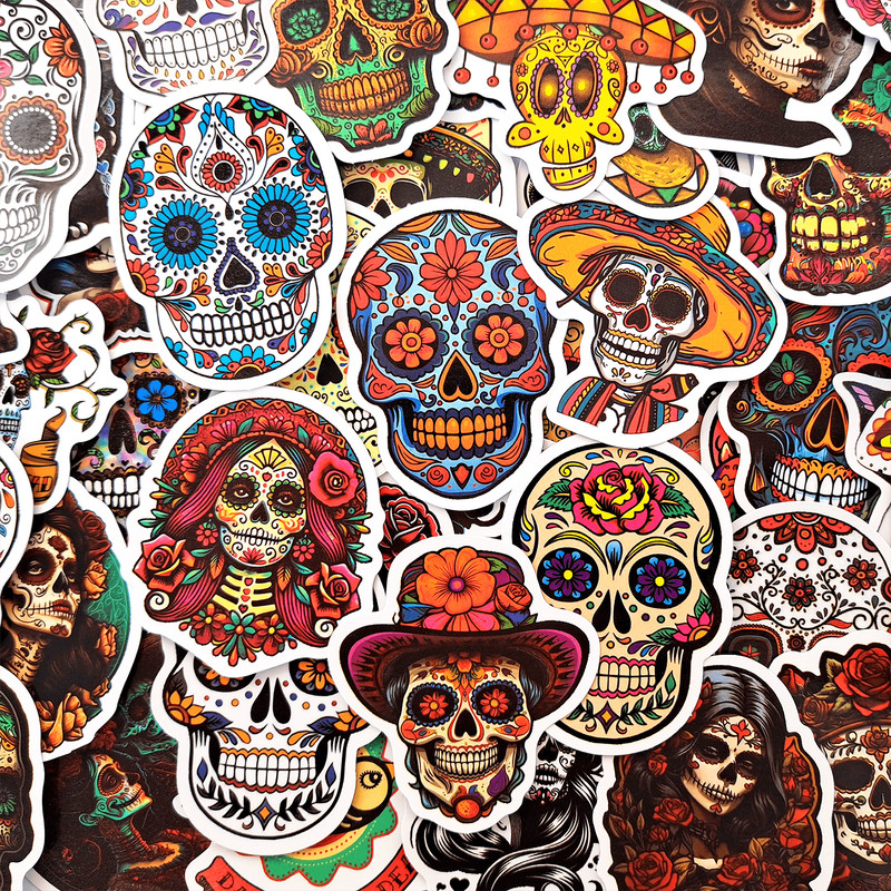 50 PCS Mexican Skeleton Sticker Pack Mexican Skull Stickers Calavera Stickers Catrina Stickers Mexi
