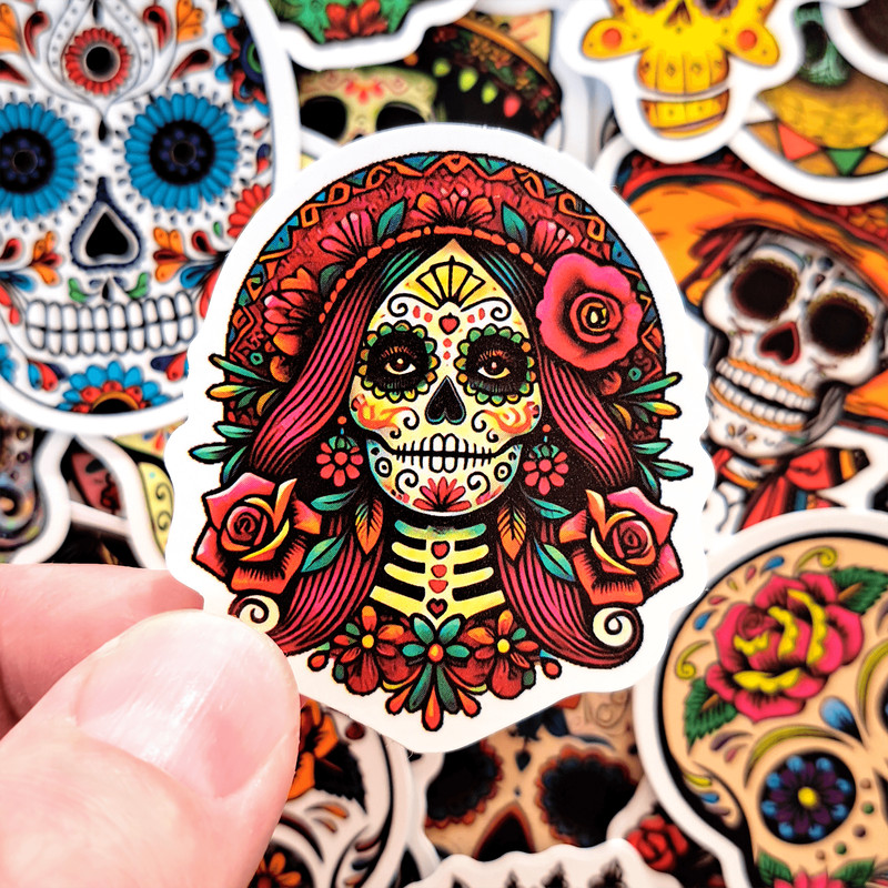 50 PCS Mexican Skeleton Sticker Pack Mexican Skull Stickers Calavera Stickers Catrina Stickers Mexi