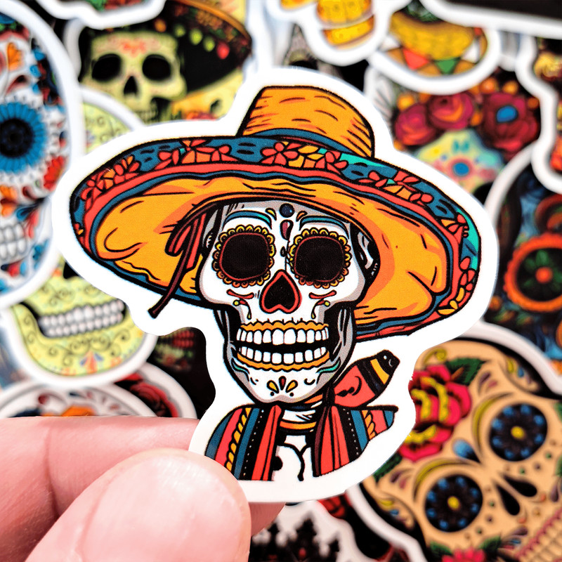 50 PCS Mexican Skeleton Sticker Pack Mexican Skull Stickers Calavera Stickers Catrina Stickers Mexi