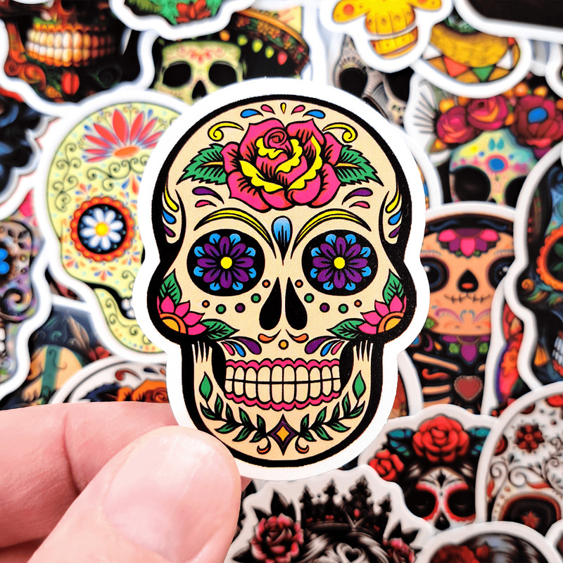 50 PCS Mexican Skeleton Sticker Pack Mexican Skull Stickers Calavera Stickers Catrina Stickers Mexi