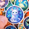 50 PCS Vibrant Cats Stained Glass Sticker Pack Kaleidoscope Stickers Colorful Prism Cat Cartoon Gra