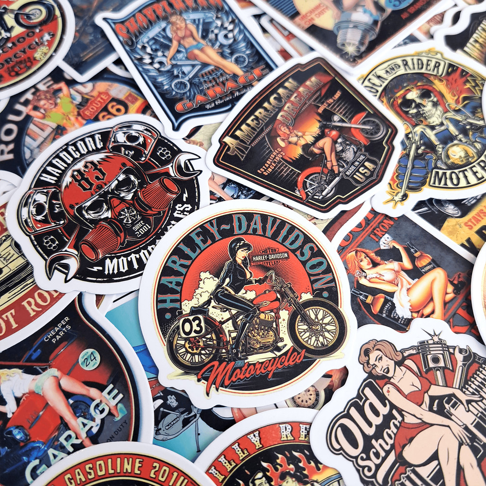 50 PCS Retro Motorcycle Sticker Pack Motorcycle Helmet Stickers Biker Stickers Retro Style Cars Cho