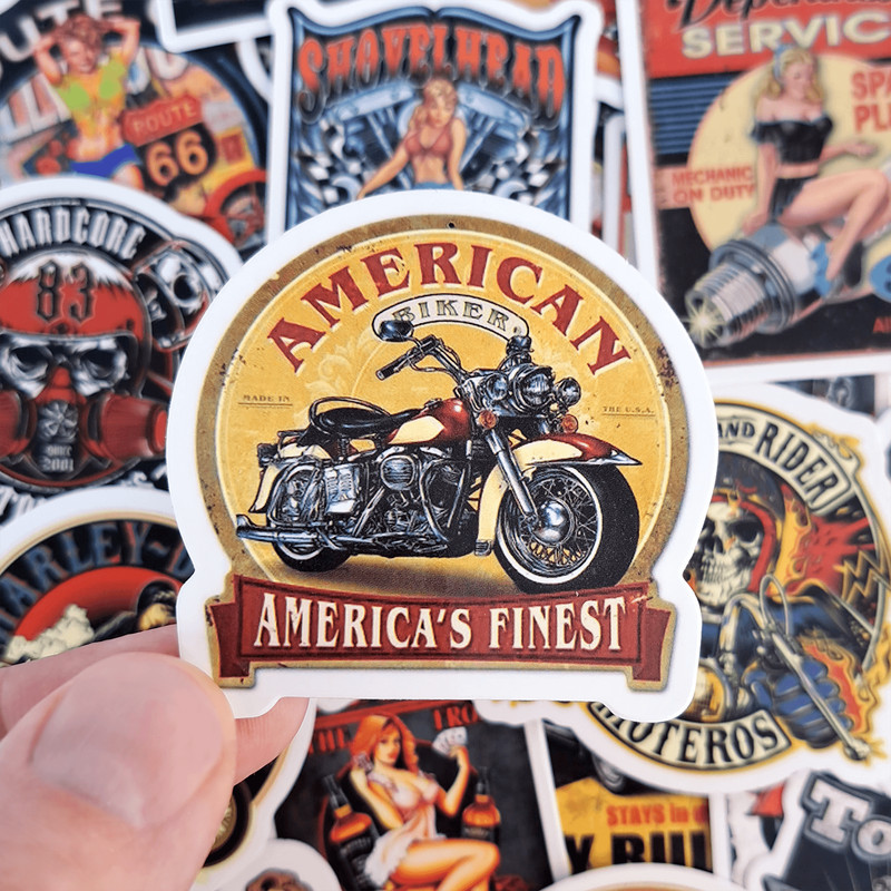 50 PCS Retro Motorcycle Sticker Pack Motorcycle Helmet Stickers Biker Stickers Retro Style Cars Cho