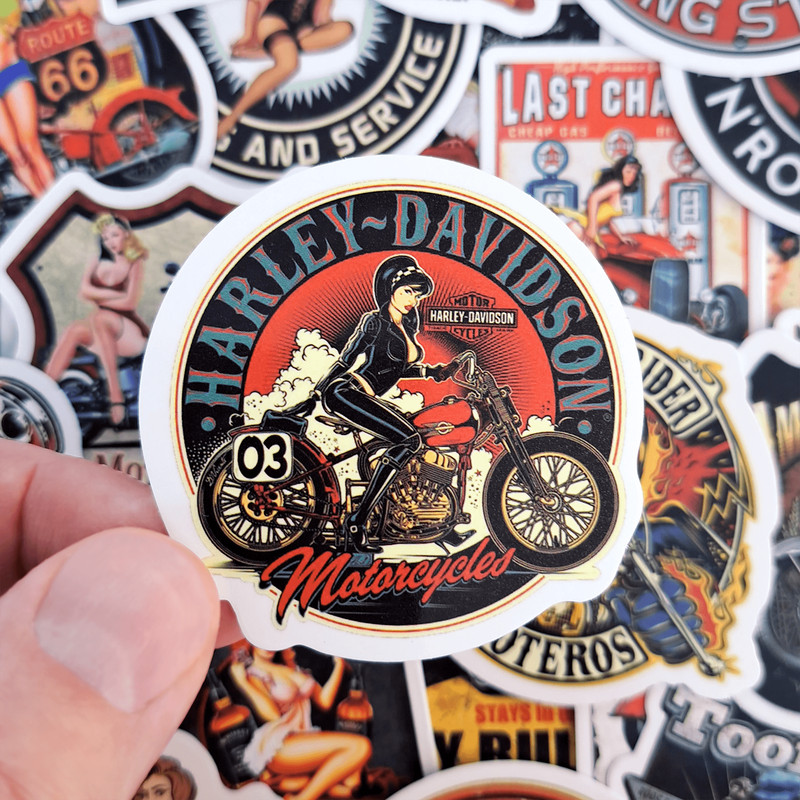 50 PCS Retro Motorcycle Sticker Pack Motorcycle Helmet Stickers Biker Stickers Retro Style Cars Cho