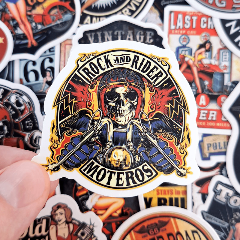 50 PCS Retro Motorcycle Sticker Pack Motorcycle Helmet Stickers Biker Stickers Retro Style Cars Cho