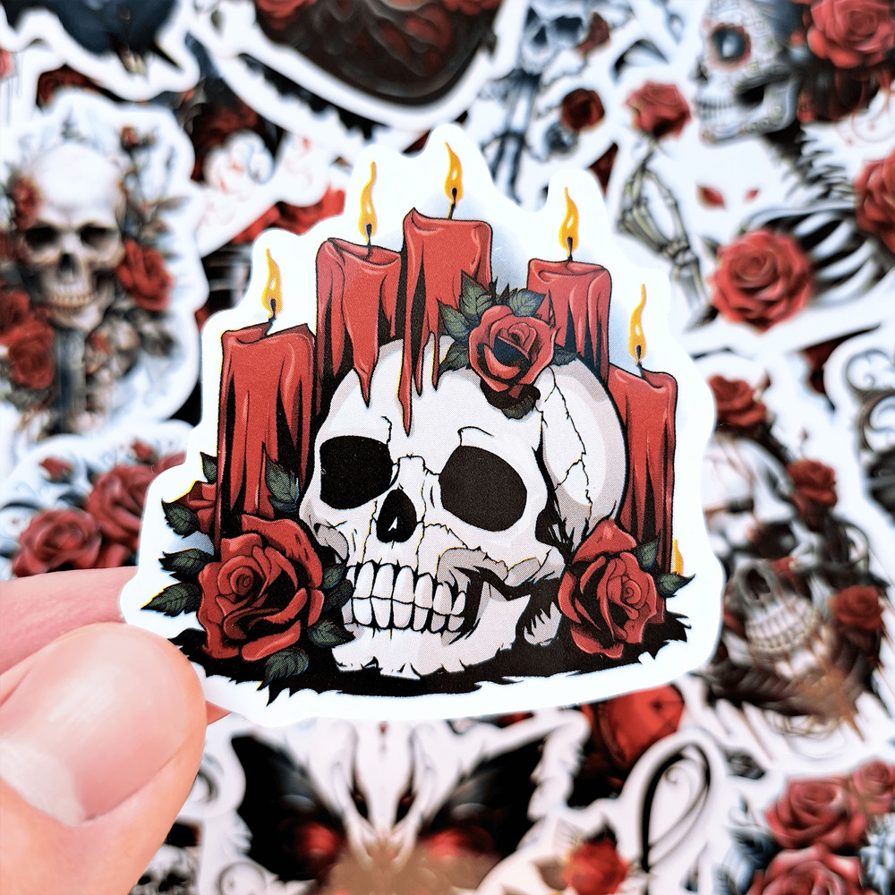 50 PCS Gothic Rose Sticker Pack Red Rose Stickers Gothic Skull Stickers Halloween Dark Rose Sticker
