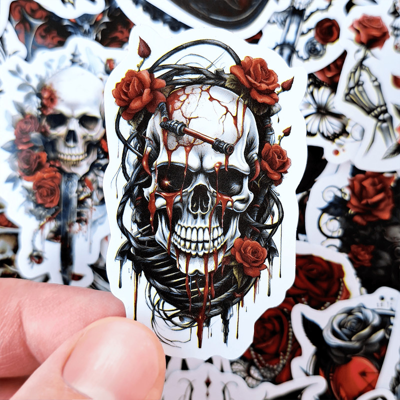 50 PCS Gothic Rose Sticker Pack Red Rose Stickers Gothic Skull Stickers Halloween Dark Rose Sticker