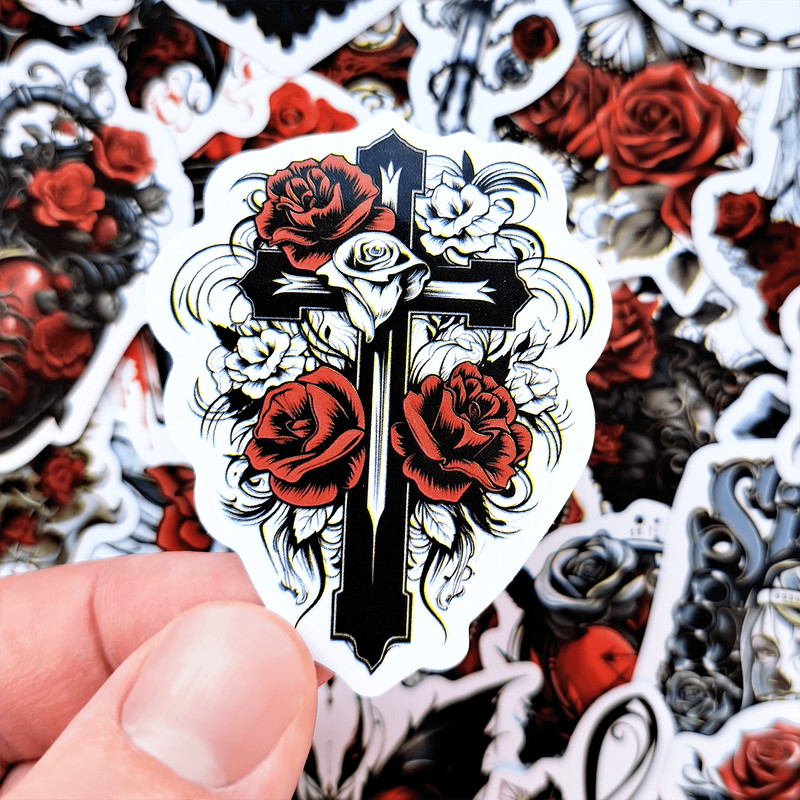 50 PCS Gothic Rose Sticker Pack Red Rose Stickers Gothic Skull Stickers Halloween Dark Rose Sticker