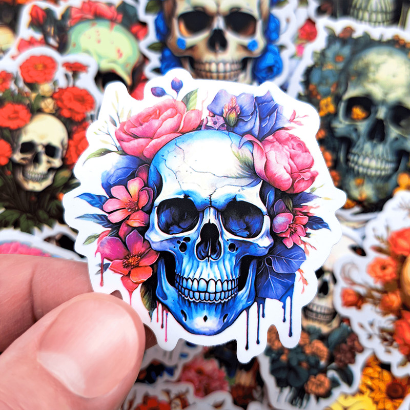50 PCS Flower Skeleton Sticker Pack Floral Skull Stickers Skeleton Plant Stickers Gothic Flower Sti