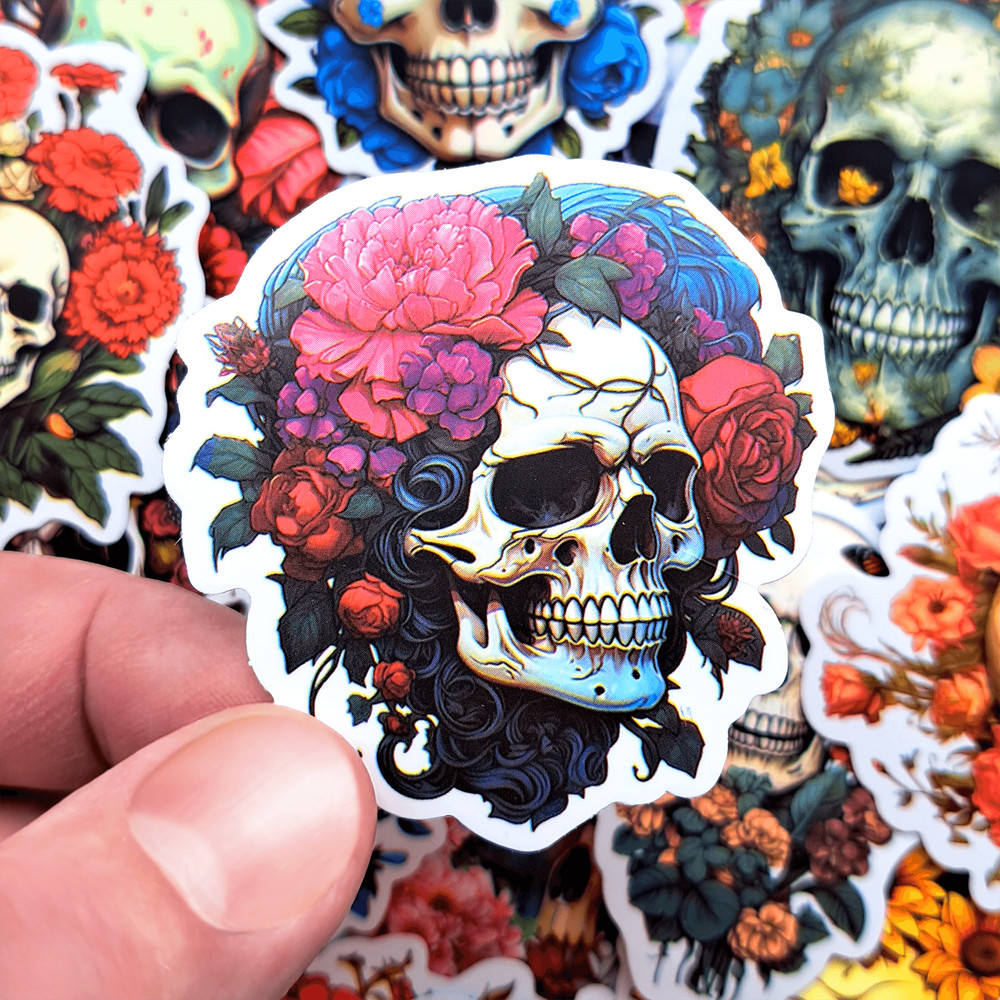 50 PCS Flower Skeleton Sticker Pack Floral Skull Stickers Skeleton Plant Stickers Gothic Flower Sti
