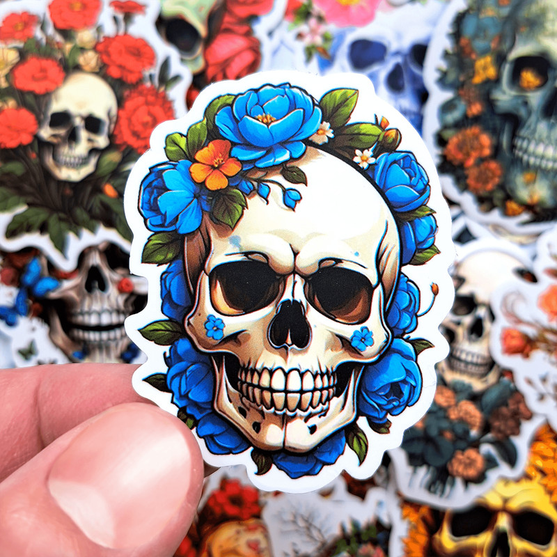 50 PCS Flower Skeleton Sticker Pack Floral Skull Stickers Skeleton Plant Stickers Gothic Flower Sti