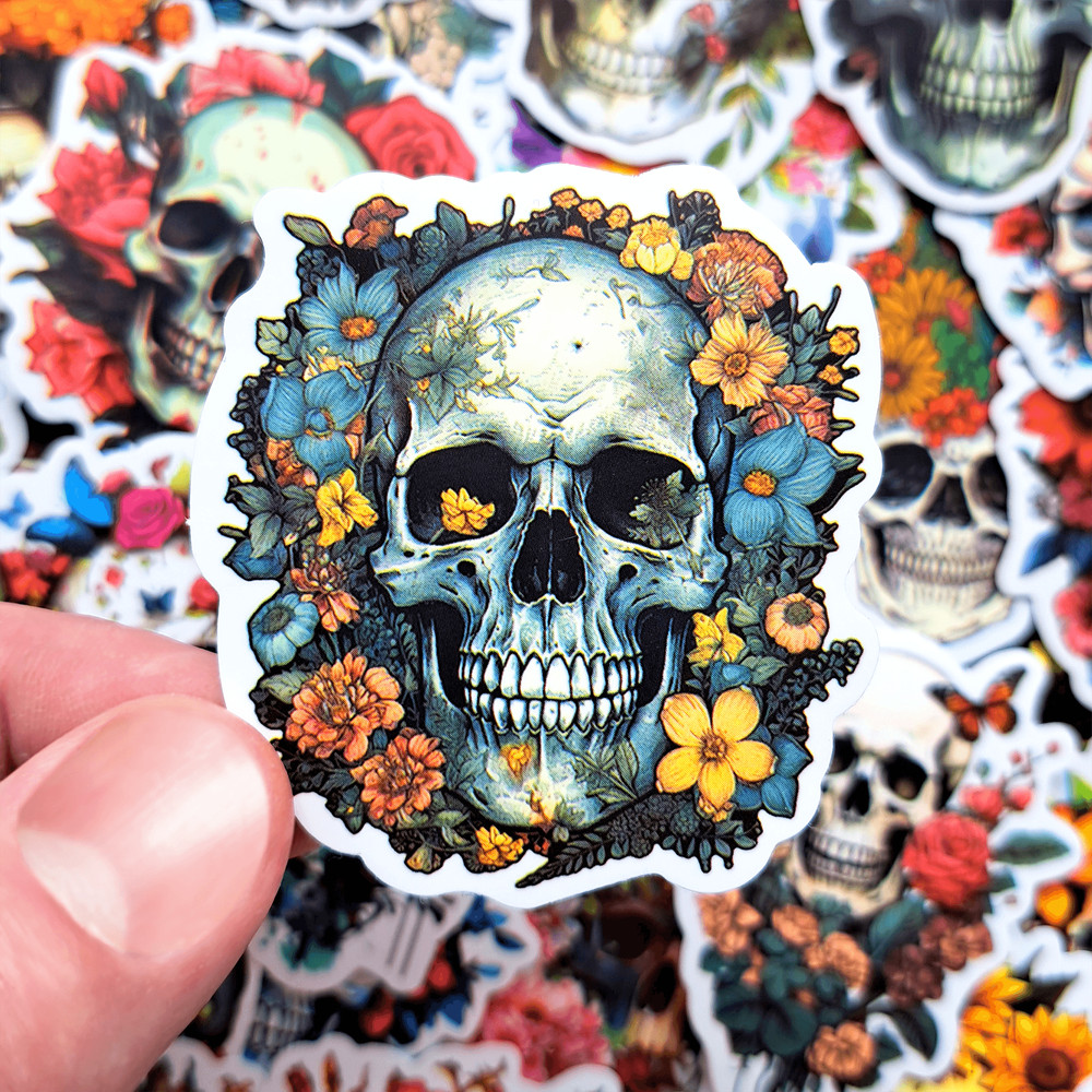 50 PCS Flower Skeleton Sticker Pack Floral Skull Stickers Skeleton Plant Stickers Gothic Flower Sti