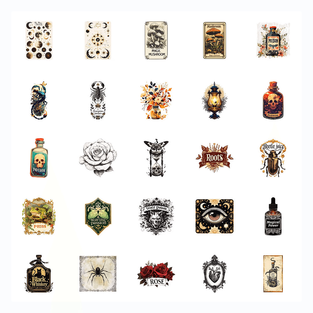 50 PCS Potion Sticker Pack Beetle Juice Stickers Spooky Potion Stickers Halloween Poison Stickers G