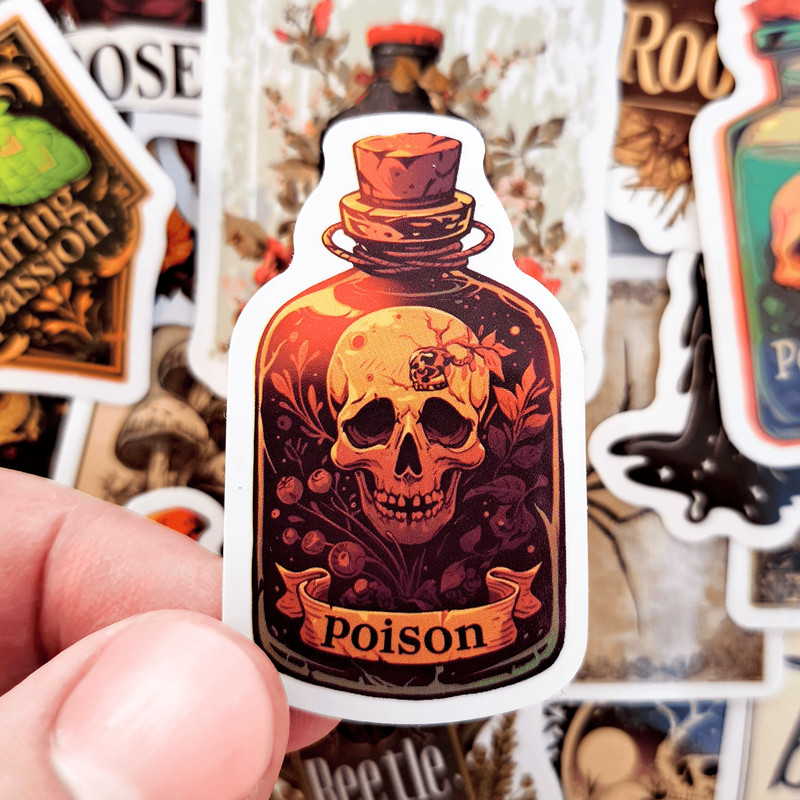 50 PCS Potion Sticker Pack Beetle Juice Stickers Spooky Potion Stickers Halloween Poison Stickers G