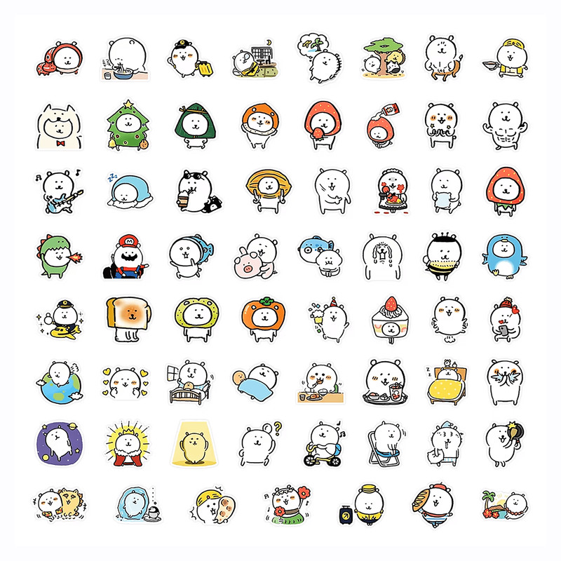 60 PCS Nagano Bear Sticker Pack Japanese Bear Stickers Kawaii Bear Stickers Cute Cartoon White Bear 3