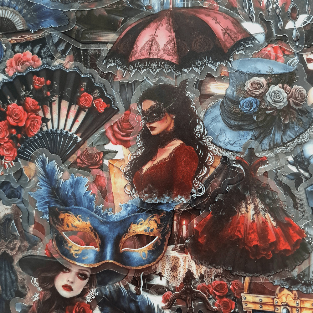 50 PCS Masquerade Costume Sticker Pack Medieval Stickers Masquerade Mask Stickers Gothic Dark Trans 0