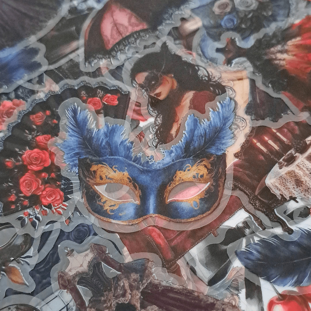 50 PCS Masquerade Costume Sticker Pack Medieval Stickers Masquerade Mask Stickers Gothic Dark Trans 1