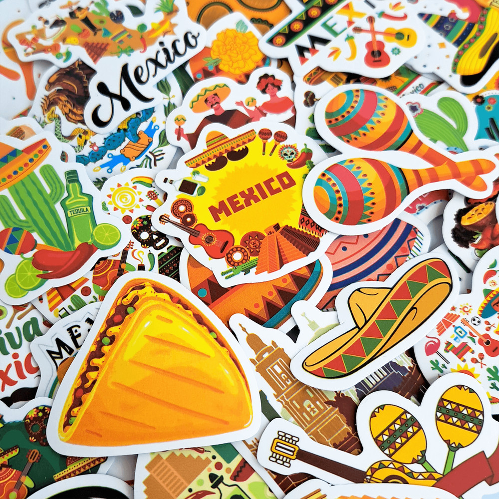 50 PCS Mexican Culture Sticker Pack Mexican Traditional Stickers Mexican Food Mexican Festival Mara 1
