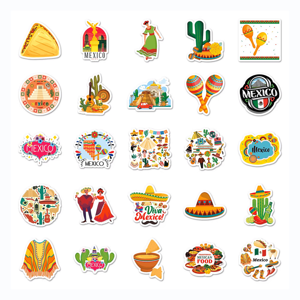 50 PCS Mexican Culture Sticker Pack Mexican Traditional Stickers Mexican Food Mexican Festival Mara 3