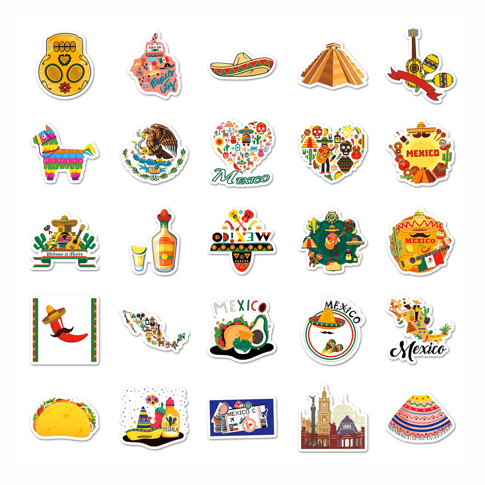 50 PCS Mexican Culture Sticker Pack Mexican Traditional Stickers Mexican Food Mexican Festival Mara 4