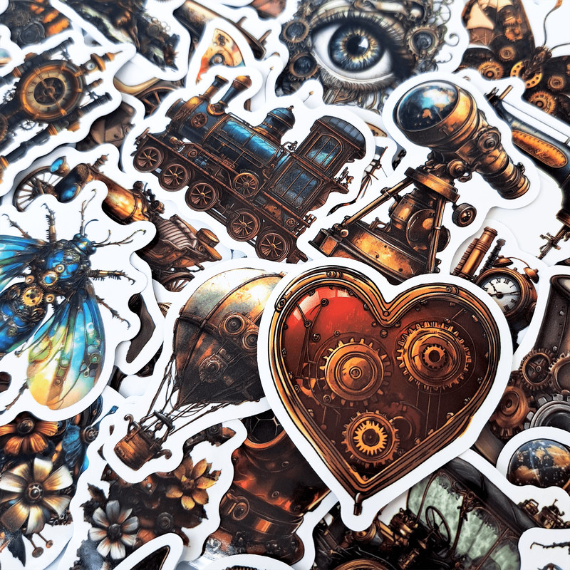 50 PCS Steampunk Fussy Sticker Pack Industrial Steampunk Stickers Fantasy Stickers Mechanical Stick 2