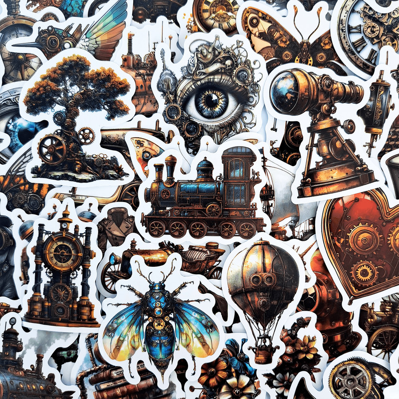 50 PCS Steampunk Fussy Sticker Pack Industrial Steampunk Stickers Fantasy Stickers Mechanical Stick 0