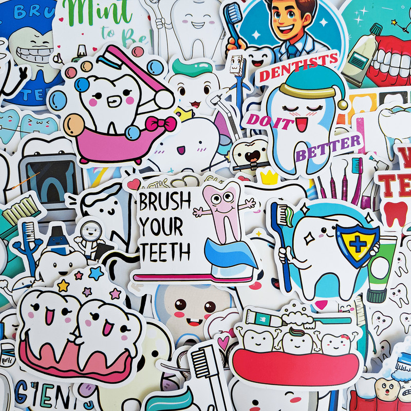 50 PCS Dental Hygiene Sticker Pack Dentist Stickers Dental Hygienist Tooth Fairy Stickers Dental Nu 0