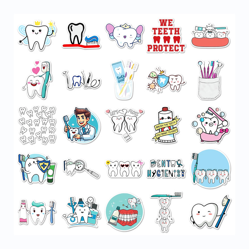 50 PCS Dental Hygiene Sticker Pack Dentist Stickers Dental Hygienist Tooth Fairy Stickers Dental Nu 3