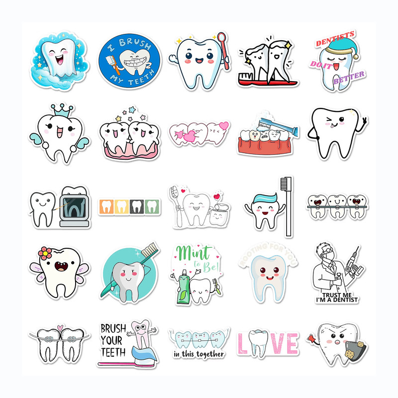 50 PCS Dental Hygiene Sticker Pack Dentist Stickers Dental Hygienist Tooth Fairy Stickers Dental Nu 4