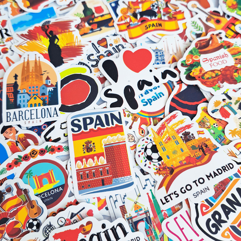 50 PCS Spanish Culture Sticker Pack Spanish Traditional Stickers Spain Travel Stickers Spanish Food 2