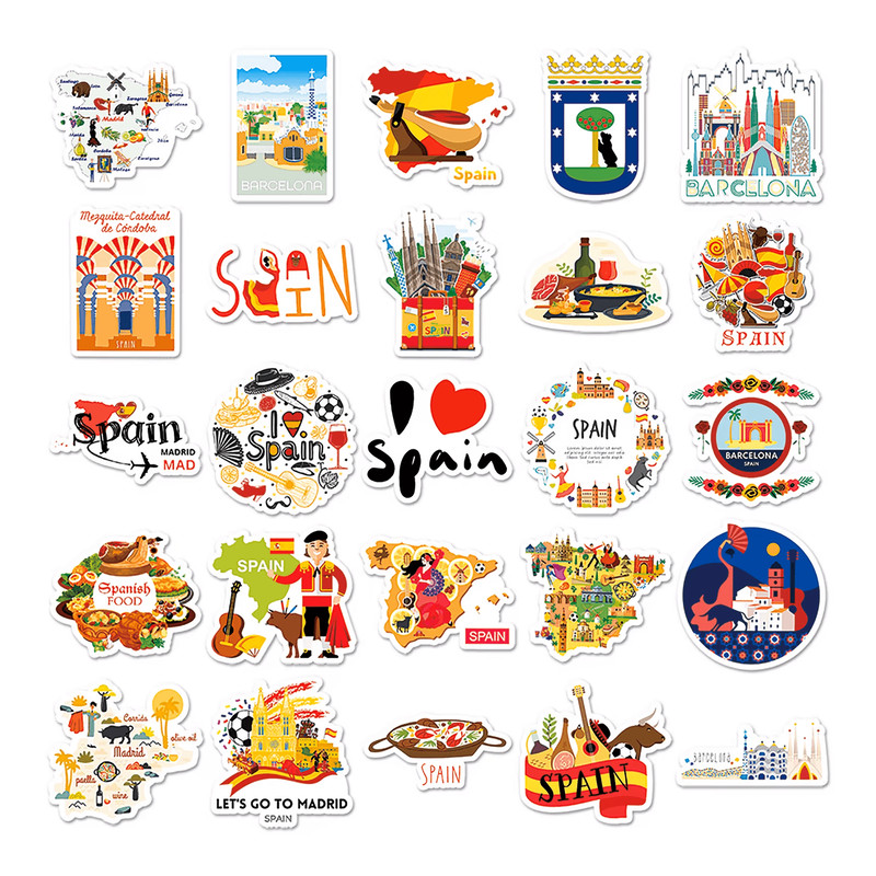 50 PCS Spanish Culture Sticker Pack Spanish Traditional Stickers Spain Travel Stickers Spanish Food 4