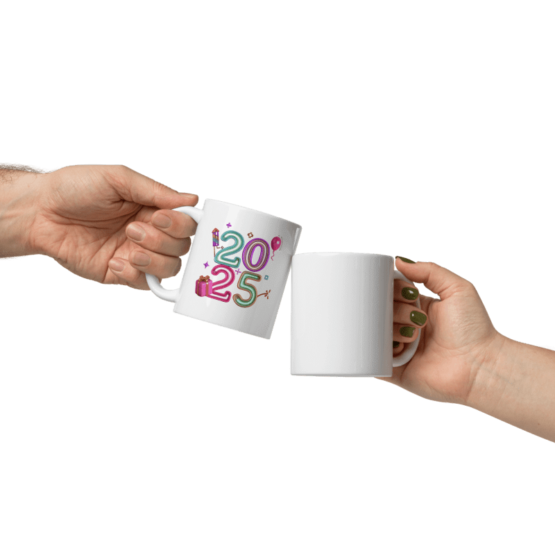 New Year 2025 White Glossy Mug New Year Gift 1