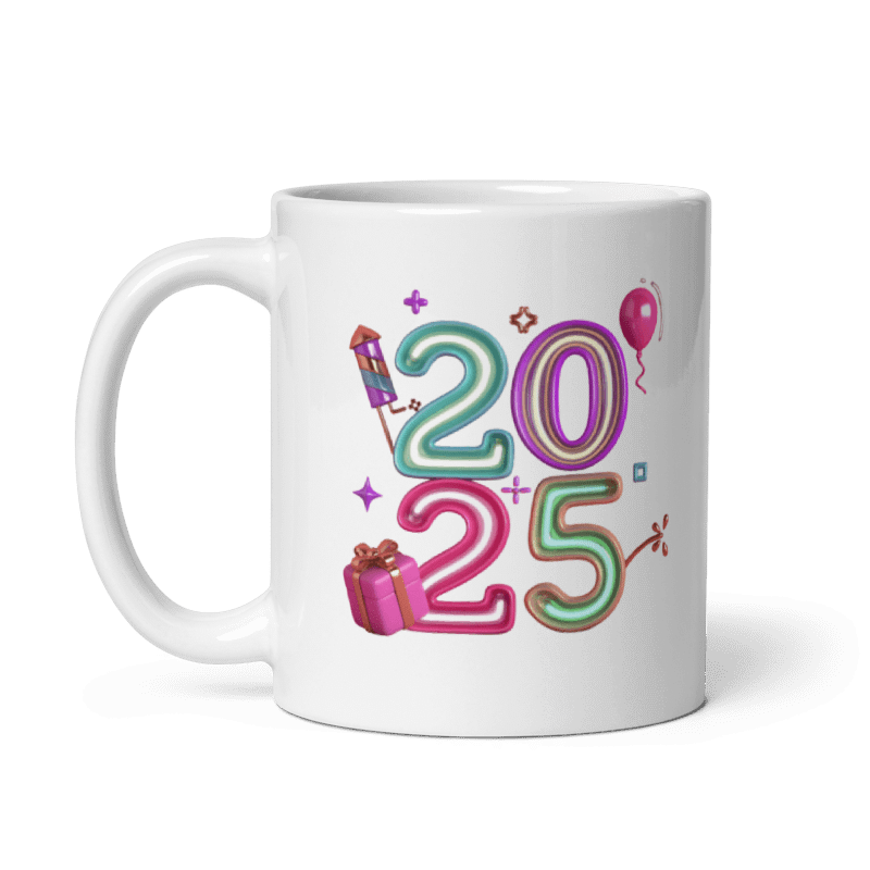 New Year 2025 White Glossy Mug New Year Gift 0