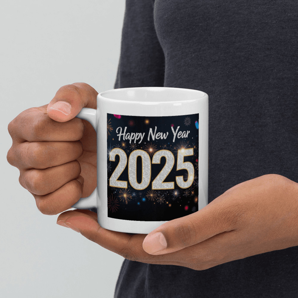 Happy New Year 2025 White Glossy Mug 0