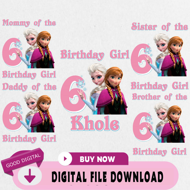 Elsa Anna Frozen Birthday Png, Custom Family Matching Png, Kids Party Png, Personalized Name and Age Png.jpg