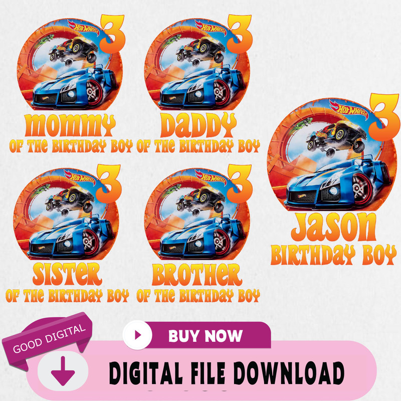 Hot Cars Birthday Png, Custom Family Matching Png, Kids Party Png, Personalized Name and Age Png.jpg