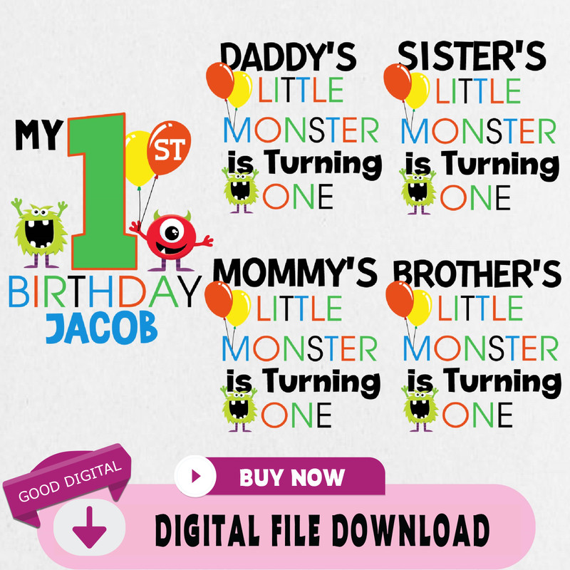 Little Monsters Birthday Svg, Custom Family Matching Svg, Kids Party Svg, Personalized Name and Age Svg.jpg