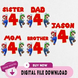 mario birthday png, custom family matching png, kids party png, personalized name and age png 1,birthday, happy birthday
