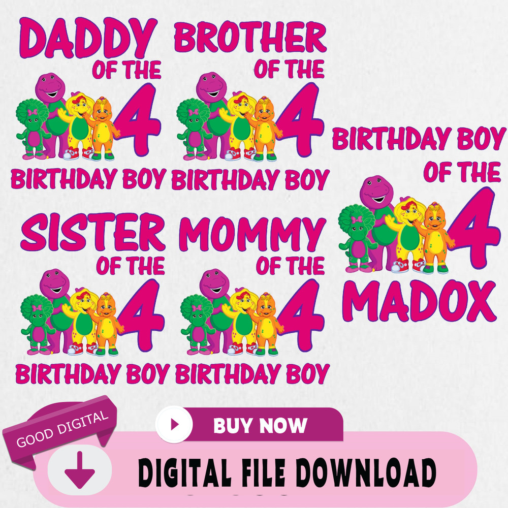 Personalized Name and Age Png, Barney Birthday Png, Custom Family Matching Png, Kids Party Png.jpg