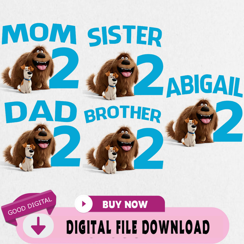 Secret Life of Pets Birthday Png, Custom Family Matching Png, Kids Party Png, Personalized Name and Age Png.jpg