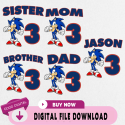 sonic birthday png, custom family matching png, kids party png, personalized name and age png,birthday, happy birthday
