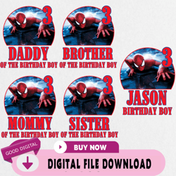 spiderman birthday png, custom family matching png, kids party png, personalized name and age p,birthday, happy birthday