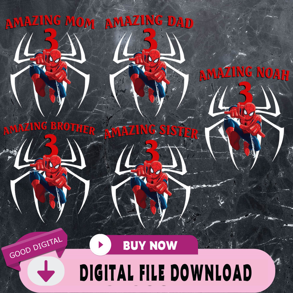 Spiderman Birthday Png, Custom Family Matching Png, Kids Party Png, Personalized Name and Age Png.jpg
