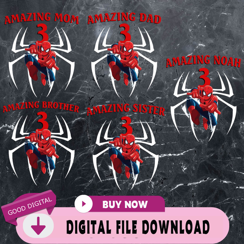 Spiderman Birthday Png, Custom Family Matching Png, Kids Party Png, Personalized Name and Age Png.jpg