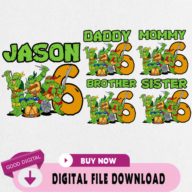 Teenage Mutant Ninja Turtles Birthday Svg, Custom Family Matching Svg, Kids Party Svg, Personalized Name and Age Svg.jpg