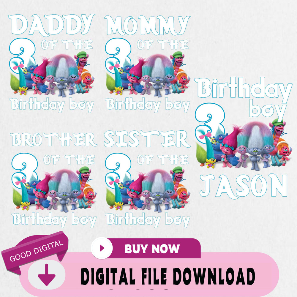 Trolls Girls Birthday Png, Custom Family Matching Png, Kids Party Png, Personalized Name and Age Png.jpg
