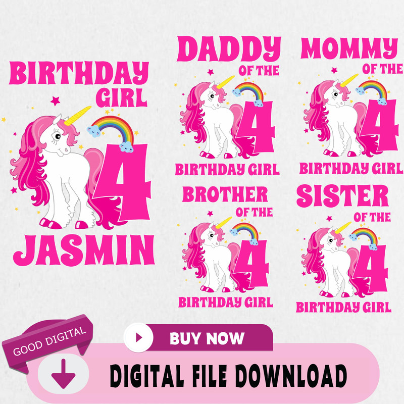Unicorn Birthday Svg, Custom Family Matching Svg, Kids Party Svg, Personalized Name and Age Svg.jpg