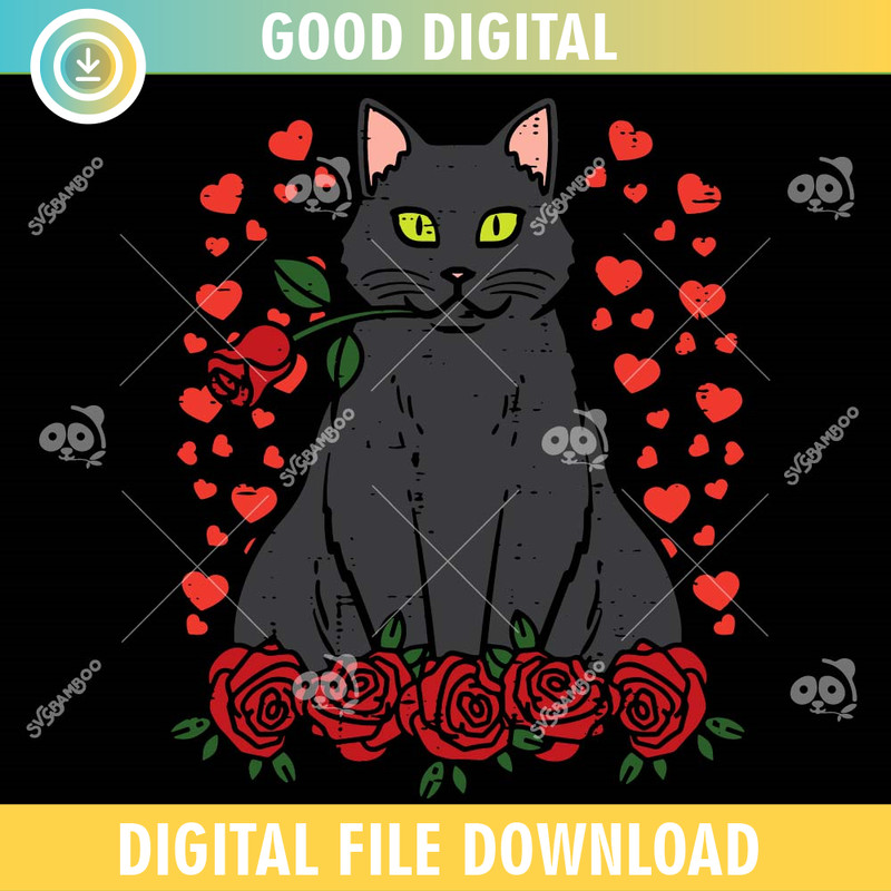 Valentines Day Cat Red Roses SVG PNG.jpg