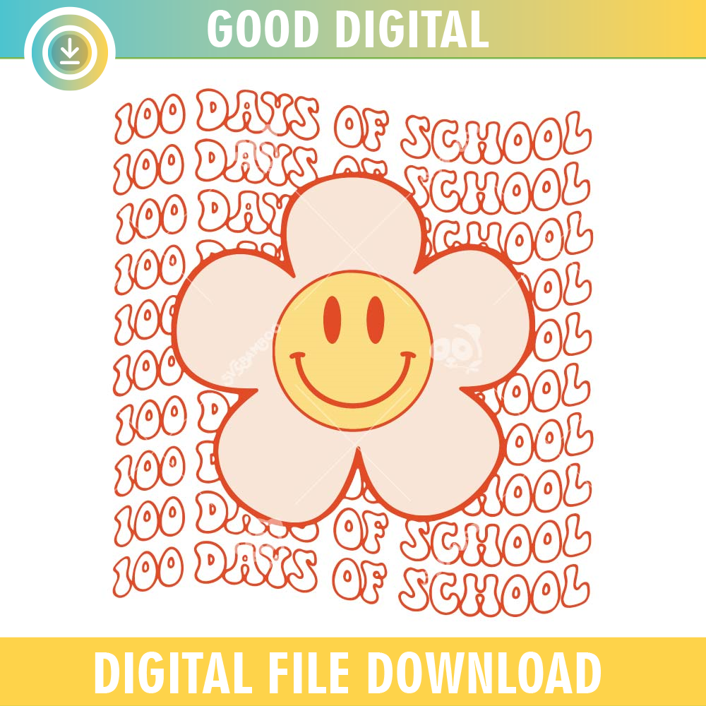 Retro Groovy Happy Face 100 Days Of School SVG PNG.jpg